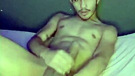 why does this gay guy cum from solo handjob? watch him stroke his cock alone.