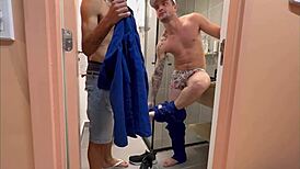 The building technician masturbates with big cock