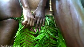 Wanna join us, Chief? Two African tribe girls in forest fun!