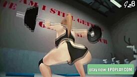 Blonde Anime Girl Working Out Clothed in Gym