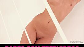 Gorgeous blonde bombshell leony april displays her natural tits and adorable body