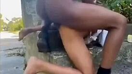 gave it up to a brazilian with a huge cock outdoors. nearly caught in abandoned lot.