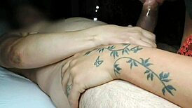 Brunette couple goes to motel for deepthroat blowjob and ass licking.