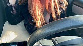 Artemisia Love flashes big tits during solo car ride