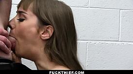 teen proves lesson on crime with burglar blowjob and doggystyle in shop garage