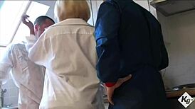 Fit Blonde MILF Tia Layne Spreads Juicy Cunt For Handymen! Raw Bareback Action In Stockings!