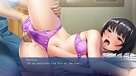 mob-like plain girl gets bound and fingers herself in this hentai game part 1