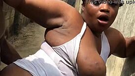 this dirty bitch got fucked while doing laundry outside