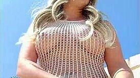 Transparent dress flashing everything without underwear in daring outdoor display