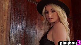 Big natural tits Meg Cyria poses naked outdoors, ripping clothes for Playboy striptease