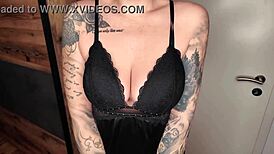 european girl gives hot footjob while naked, then more with wet pussy and pierced nipples