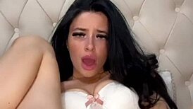 Teen American exchange student tries solo play on webcam. She’s wild with toys!