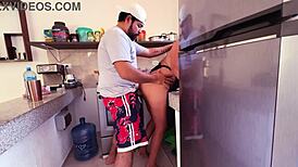 Mexicana sexy in tiny thong cooks, gets ass licked and drilled