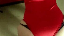 French Amateur In Red Satin Body Suit Bent Over For Pussy Fucking And Dirty Talk