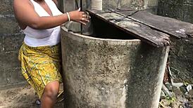 this dirty bitch got fucked while doing laundry outside