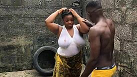 this dirty bitch got fucked while doing laundry outside