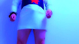 In a christmas setting, a beautiful crossdressing amateur worships her partner's ass barefoot, exploring domination and foot play.