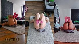 Watch the triple cam view of my naked workout, worshiping my big ass.