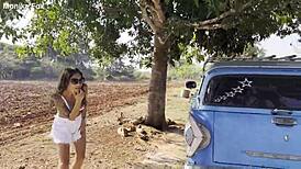 Monika Fox Shamelessly Pisses Outdoors With Her Naked Big Tits Exposed