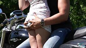 Girl Rides Motorcycle Then Gets Fucked Hard! Big Tits Bouncing.