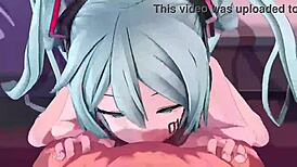 hatsune miku gives a pov blowjob in this hentai anime scene, focusing on her skills and the intimate close-up