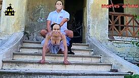 halloween sex trailer in haunted house with wild cosplay couple