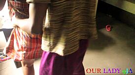 Ebony with big black ass gets her pussy fingered by movie director until wet, then pussyfucked in oiled ass doggystyle.