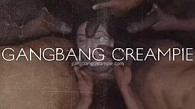 Super hot big tittied blonde gets swarmed in cock