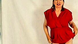 hot granny flaunts huge natural tits while stripping down. closeup reveals tight asshole and wet pussy!