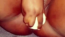 Ebony masturbates to dripping orgasm