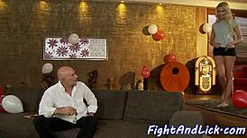 European lesbian babe gets orally pleasured in wrestling match with 69 and fingering