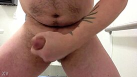 Amateur stroking his cock until he cums hard
