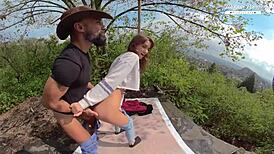 Perfect teen Lili Charmelle rides hard outdoors