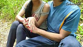 Her juicy pussy led to cum in public park.