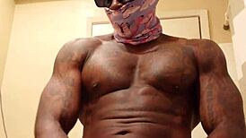 Hallelujah Johnson worships BBC in solo masturbation, dominated by muscular maledom