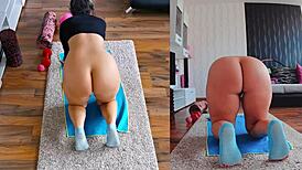 hot and sweaty dual cam naked yoga, wanna see the steamy spread?