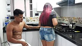 Girlfriend Sucks Cock Hard in Kitchen! Wild Action!