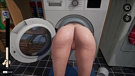 stepmom trapped in washing machine gets naughty with unexpected game twist