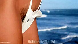 Hairy bush in micro bikini twerking publicly at Christmas, so daring!