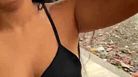 Colombian milf deepthroats big cock outdoors! Caught by neighbor!