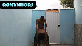 Brazilian BBW with big ass gets rough anal in backyard with cumshot finish