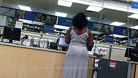 Candid Black Woman with Huge Natural Tits and Massive Booty on Display