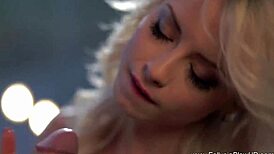 Blonde girlfriend gives amazing blowjob and swallows cum