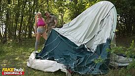 Camping Teen With Big Tits Rides Older Gent in Sneaky Sex