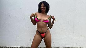 Naughty Latina flashes outdoors, guiding jerk-off to creamy finish.