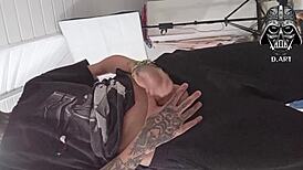 Brazilian stud jerks off publicly with hot cum invite