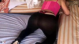 French Amateur in Satin Lingerie Enjoys Doggy and Rimming in Clothed Sex