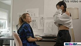 Asian coed lulu chu licks and fingers former babysitter electra rayne in lesbian scissoring