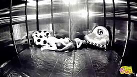 watch this blonde stripper make her brunette girlfriend lick the dildo clean after orgasm?