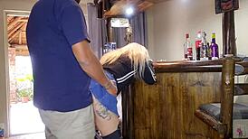 Cute Blonde Lifts Skirt for Quick Doggy Action